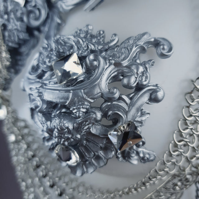 "Deusa" Silver Diamante Filigree & Beading Jewellery Harness with Nipple Pasties