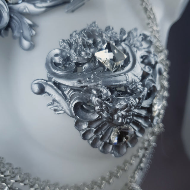 "Deusa" Silver Diamante Filigree & Beading Jewellery Harness with Nipple Pasties