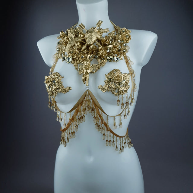 "Sacris" Gold & Jewel Filigree & Beading Jewellery Harness with Pasties