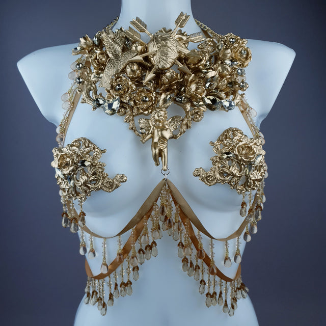 "Sacris" Gold & Jewel Filigree & Beading Jewellery Harness with Pasties
