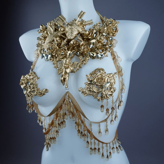 "Sacris" Gold & Jewel Filigree & Beading Jewellery Harness with Pasties