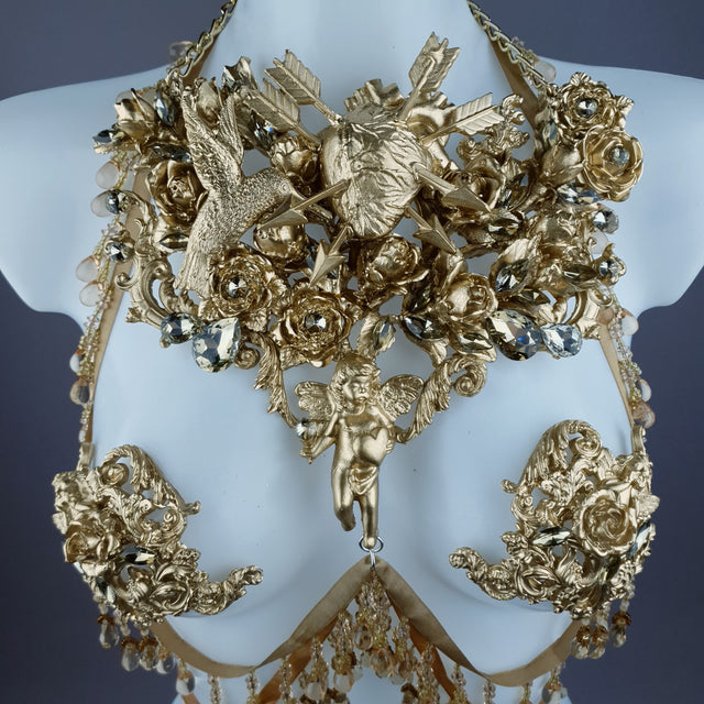 "Sacris" Gold & Jewel Filigree & Beading Jewellery Harness with Pasties