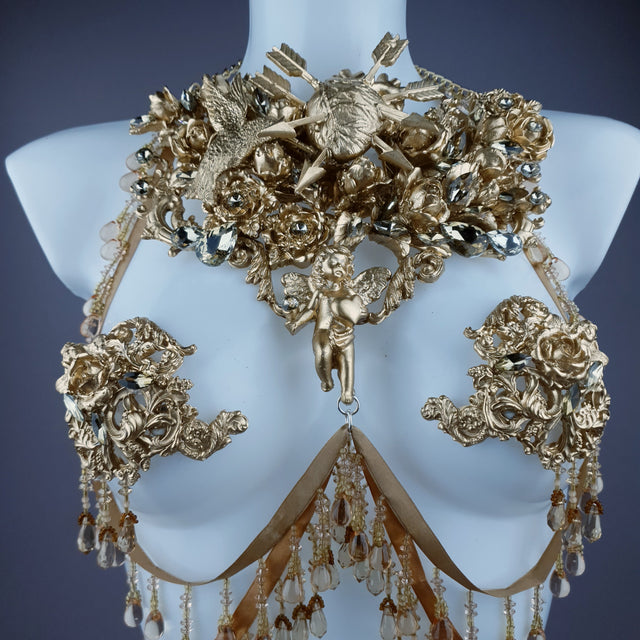 "Sacris" Gold & Jewel Filigree & Beading Jewellery Harness with Pasties