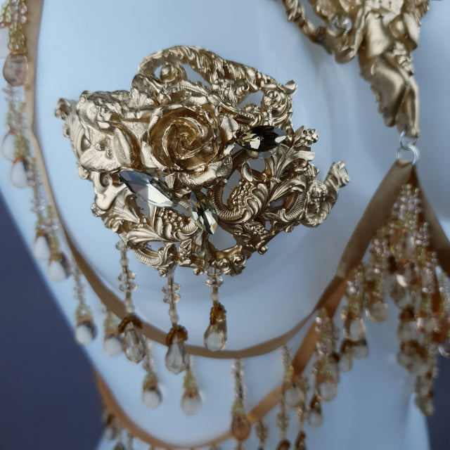 "Sacris" Gold & Jewel Filigree & Beading Jewellery Harness with Pasties