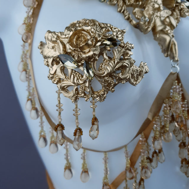 "Sacris" Gold & Jewel Filigree & Beading Jewellery Harness with Pasties