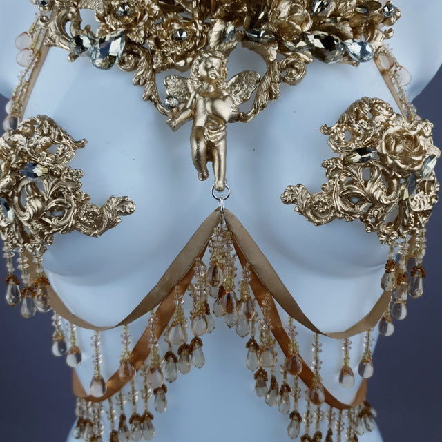 "Sacris" Gold & Jewel Filigree & Beading Jewellery Harness with Pasties