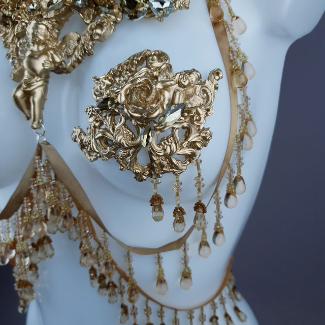 "Sacris" Gold & Jewel Filigree & Beading Jewellery Harness with Pasties
