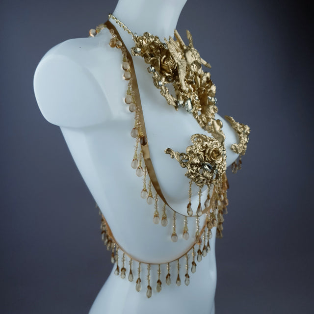 "Sacris" Gold & Jewel Filigree & Beading Jewellery Harness with Pasties