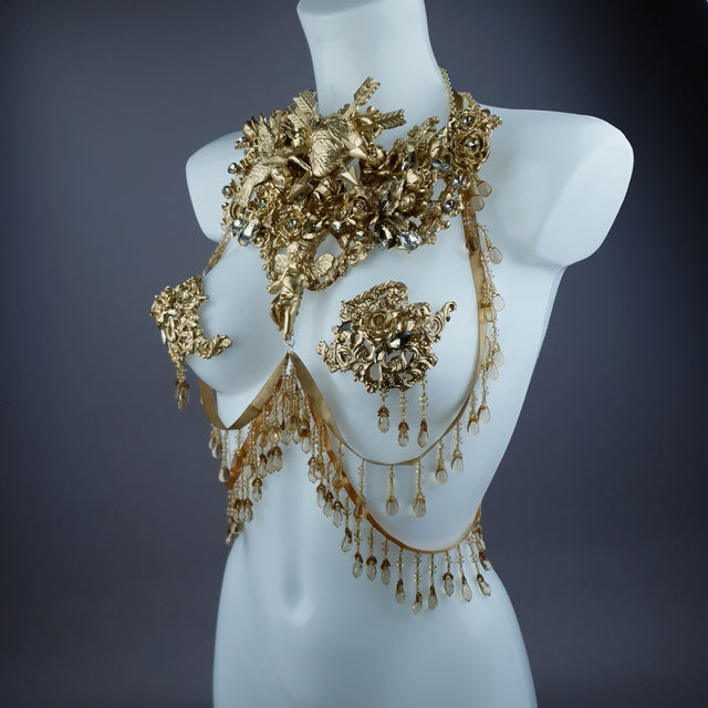 "Sacris" Gold & Jewel Filigree & Beading Jewellery Harness with Pasties
