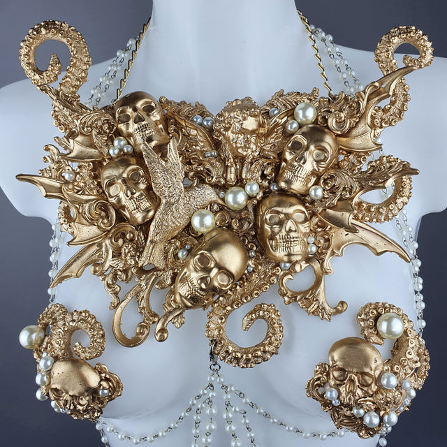 "Zlo" Gold & Pearl Filigree & Beading Jewellery Harness with Nipple Pasties
