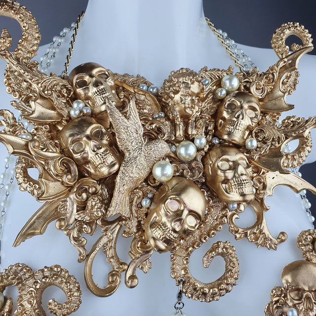 "Zlo" Gold & Pearl Filigree & Beading Jewellery Harness with Nipple Pasties