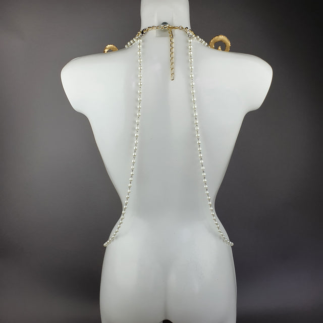 "Zlo" Gold & Pearl Filigree & Beading Jewellery Harness with Nipple Pasties