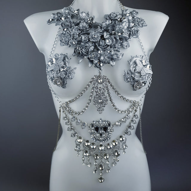 "Merayu" Silver Diamante Filigree Jewellery Harness with Pasties