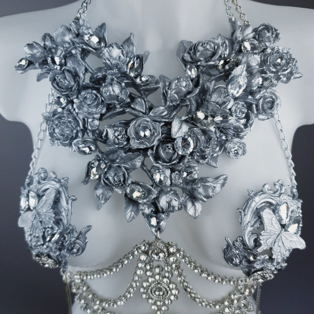 "Merayu" Silver Diamante Filigree Jewellery Harness with Pasties