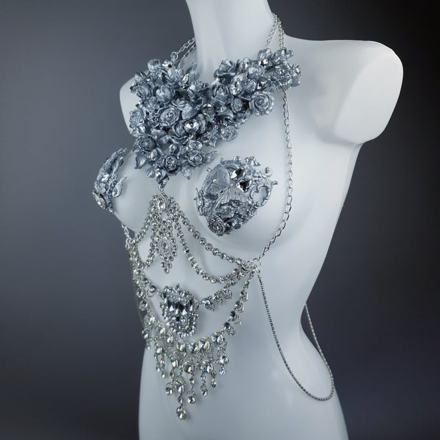 "Merayu" Silver Diamante Filigree Jewellery Harness with Pasties