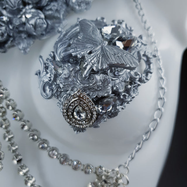 "Merayu" Silver Diamante Filigree Jewellery Harness with Pasties