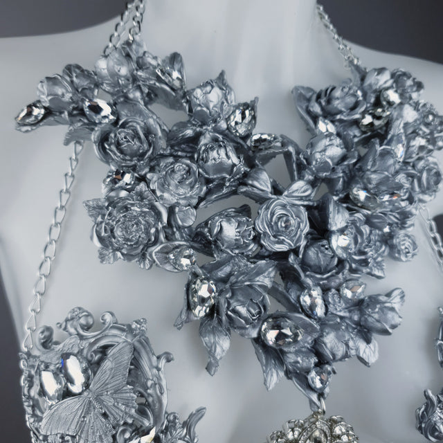 "Merayu" Silver Diamante Filigree Jewellery Harness with Pasties