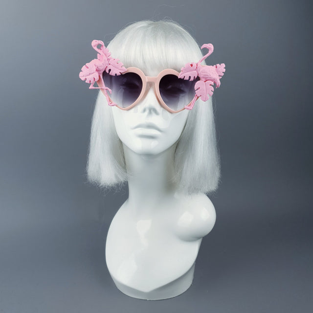 "Fenicottero" Pink Flamingo & Leaf Heart Shaped Sunglasses