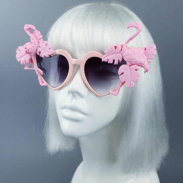 "Fenicottero" Pink Flamingo & Leaf Heart Shaped Sunglasses