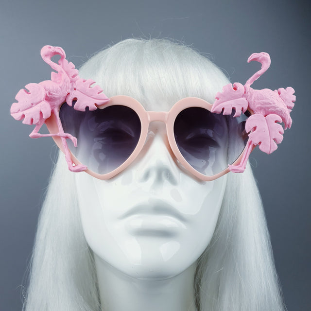 "Fenicottero" Pink Flamingo & Leaf Heart Shaped Sunglasses