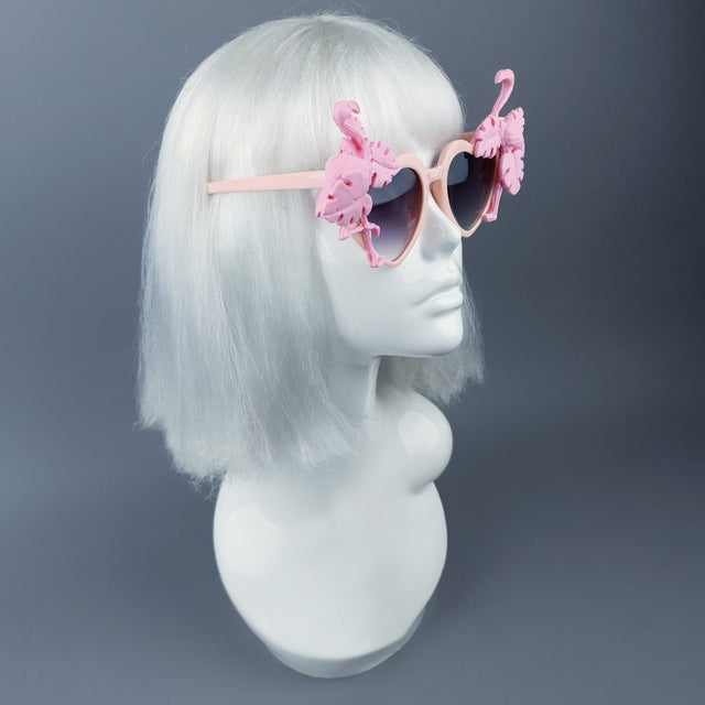 "Fenicottero" Pink Flamingo & Leaf Heart Shaped Sunglasses