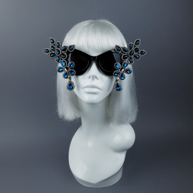 "Exxtra" Blue Diamante Jewel Cats Eye Sunglasses