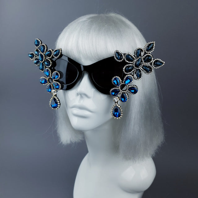 "Exxtra" Blue Diamante Jewel Cats Eye Sunglasses