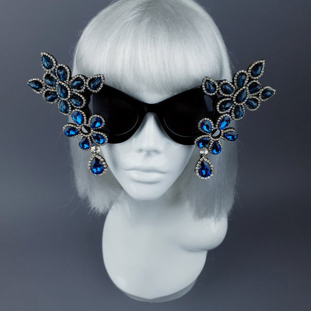 "Exxtra" Blue Diamante Jewel Cats Eye Sunglasses