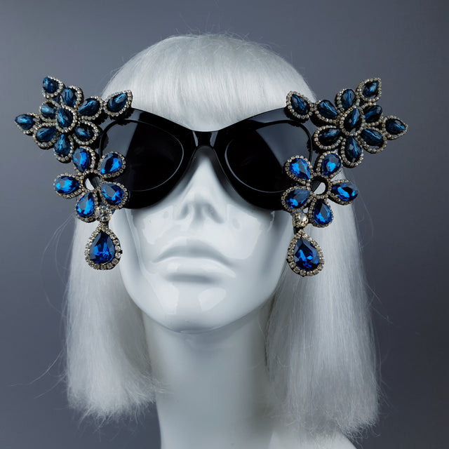 "Exxtra" Blue Diamante Jewel Cats Eye Sunglasses