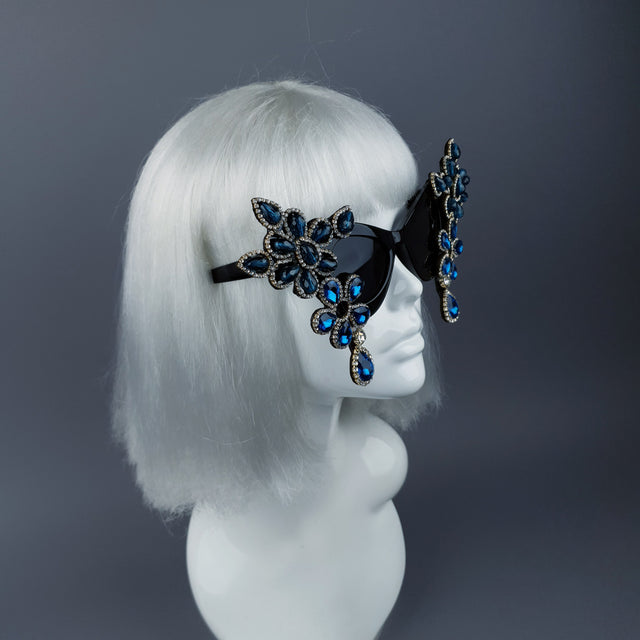 "Exxtra" Blue Diamante Jewel Cats Eye Sunglasses