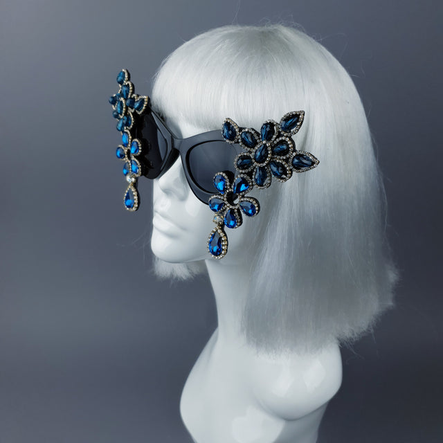 "Exxtra" Blue Diamante Jewel Cats Eye Sunglasses