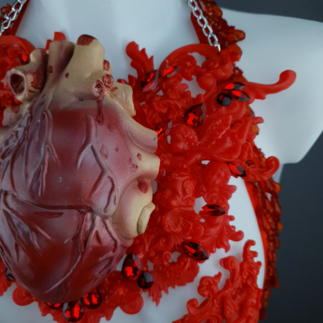 "Louvri" Red Anatomical Heart Diamante Filigree Jewellery Harness with Pasties