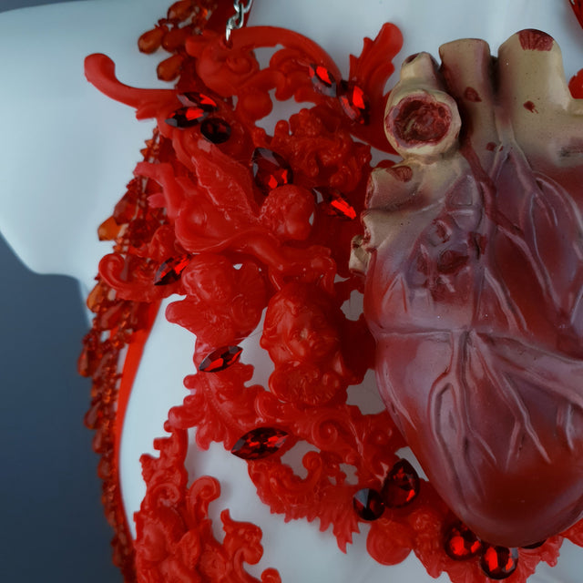 "Louvri" Red Anatomical Heart Diamante Filigree Jewellery Harness with Pasties