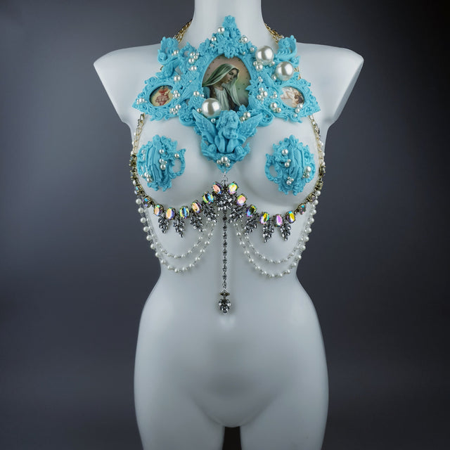"Santua" Pastel Blue Virgin Mary & Pearl Filigree Jewellery Harness & Pasties