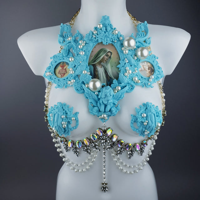 "Santua" Pastel Blue Virgin Mary & Pearl Filigree Jewellery Harness & Pasties