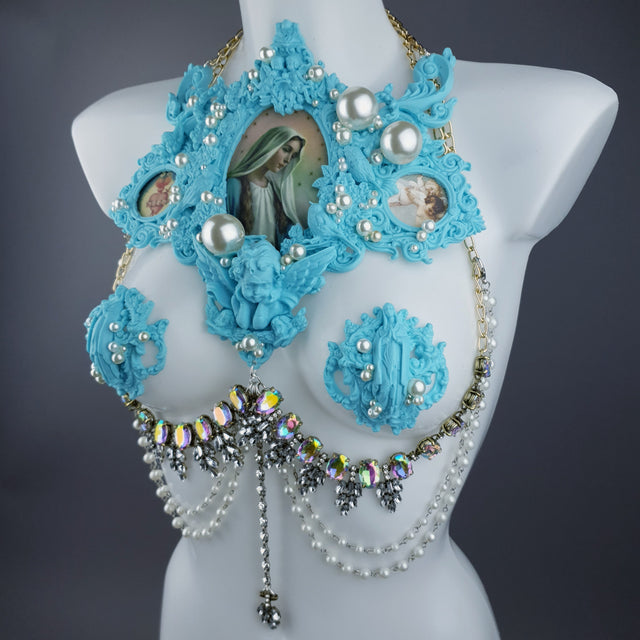 "Santua" Pastel Blue Virgin Mary & Pearl Filigree Jewellery Harness & Pasties