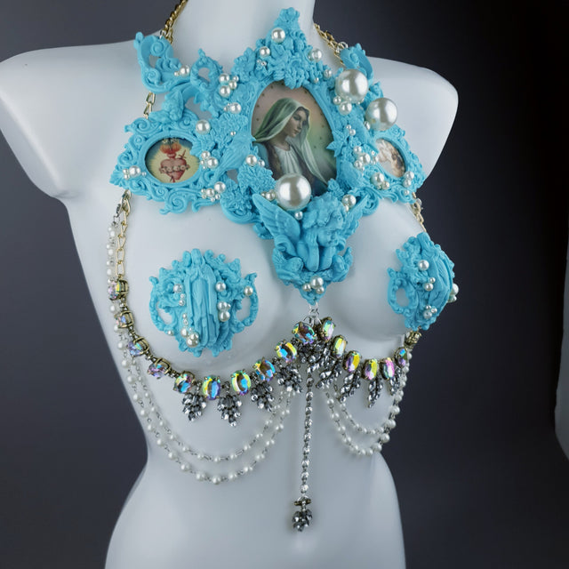 "Santua" Pastel Blue Virgin Mary & Pearl Filigree Jewellery Harness & Pasties