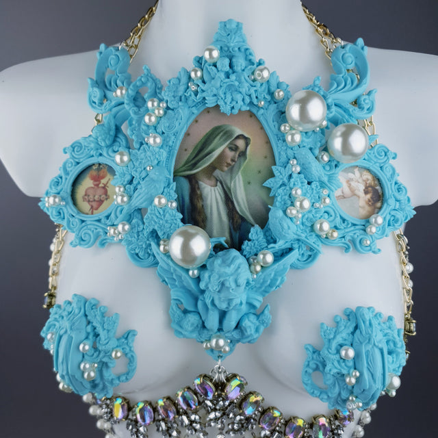 "Santua" Pastel Blue Virgin Mary & Pearl Filigree Jewellery Harness & Pasties