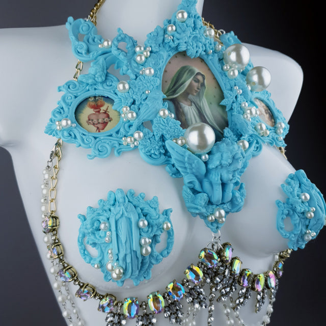 "Santua" Pastel Blue Virgin Mary & Pearl Filigree Jewellery Harness & Pasties