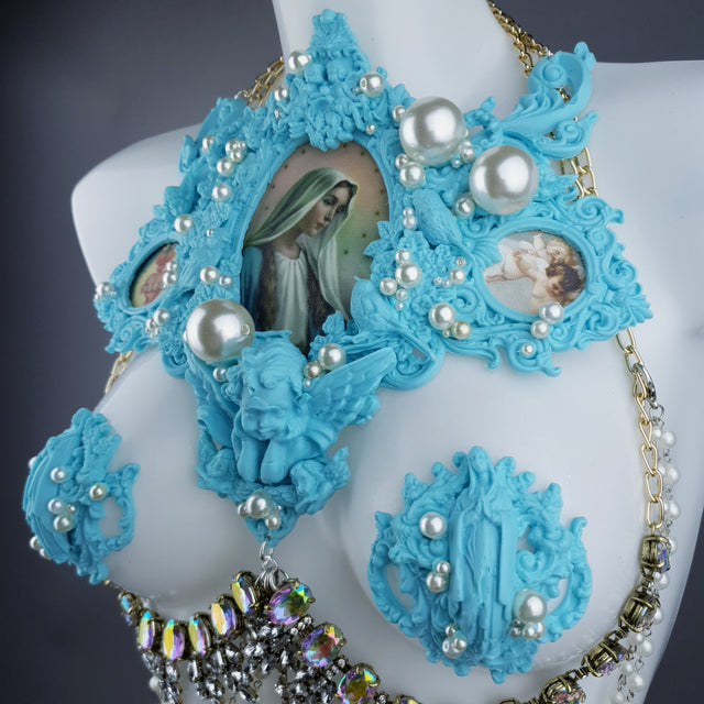 "Santua" Pastel Blue Virgin Mary & Pearl Filigree Jewellery Harness & Pasties