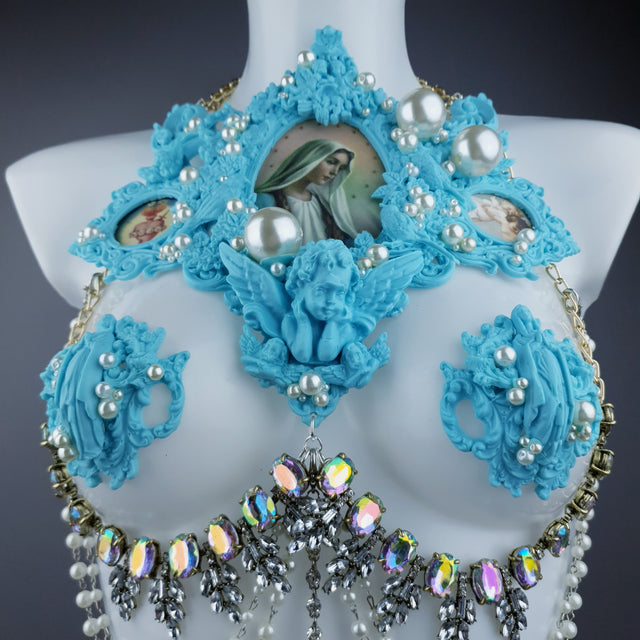 "Santua" Pastel Blue Virgin Mary & Pearl Filigree Jewellery Harness & Pasties