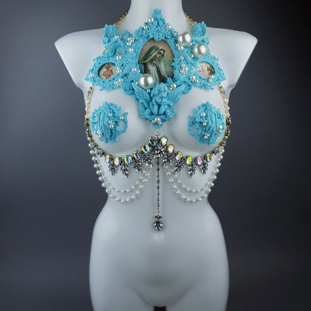 "Santua" Pastel Blue Virgin Mary & Pearl Filigree Jewellery Harness & Pasties
