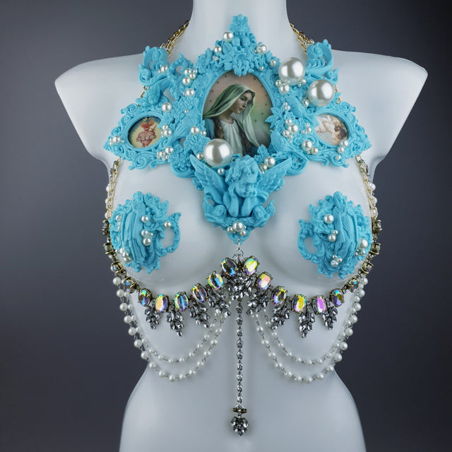 "Santua" Pastel Blue Virgin Mary & Pearl Filigree Jewellery Harness & Pasties
