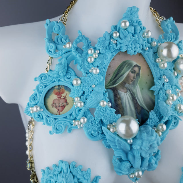 "Santua" Pastel Blue Virgin Mary & Pearl Filigree Jewellery Harness & Pasties
