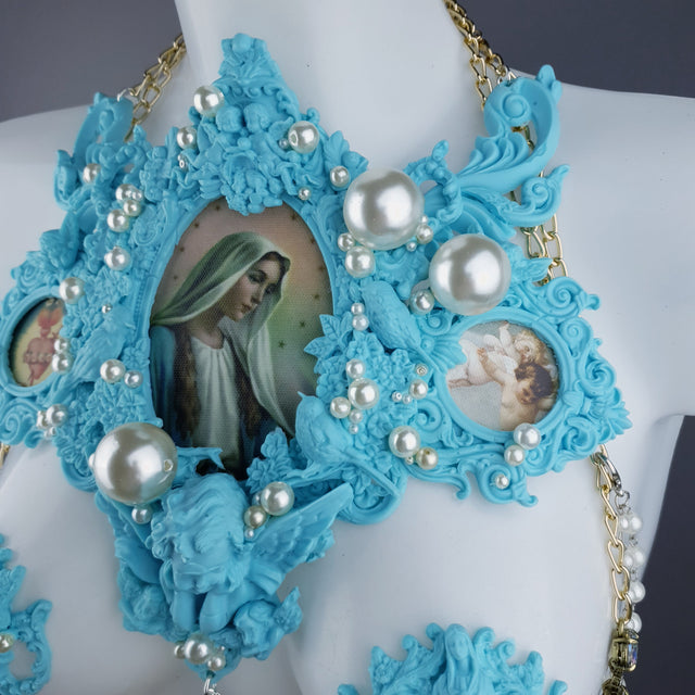 "Santua" Pastel Blue Virgin Mary & Pearl Filigree Jewellery Harness & Pasties