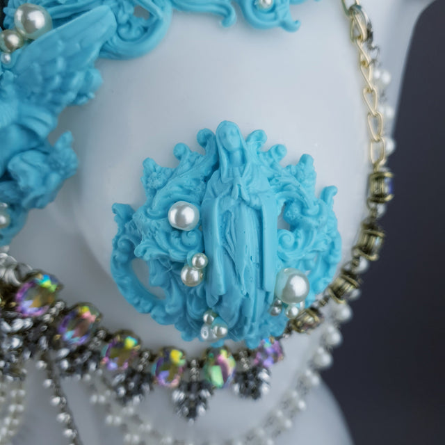"Santua" Pastel Blue Virgin Mary & Pearl Filigree Jewellery Harness & Pasties
