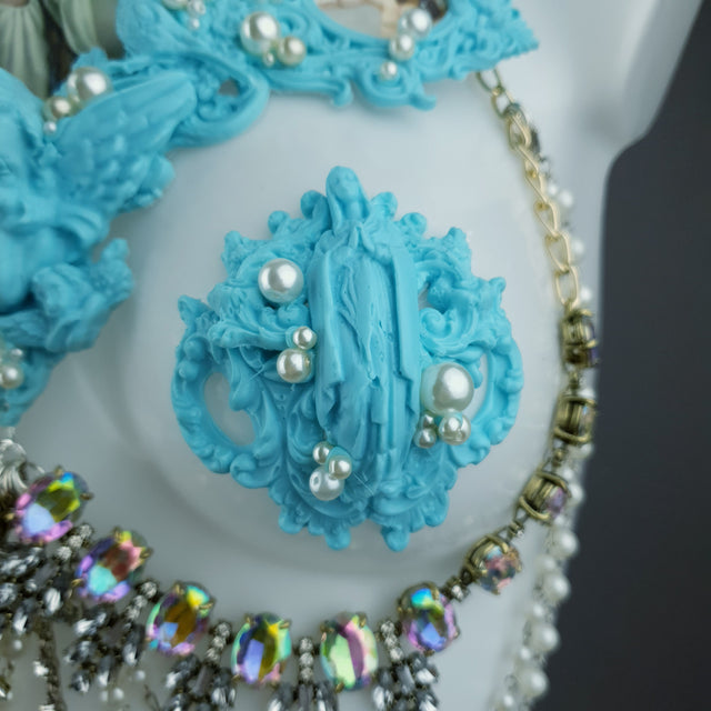 "Santua" Pastel Blue Virgin Mary & Pearl Filigree Jewellery Harness & Pasties