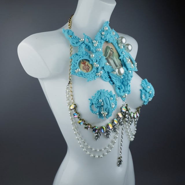 "Santua" Pastel Blue Virgin Mary & Pearl Filigree Jewellery Harness & Pasties