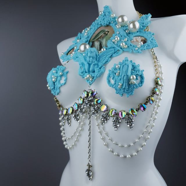 "Santua" Pastel Blue Virgin Mary & Pearl Filigree Jewellery Harness & Pasties