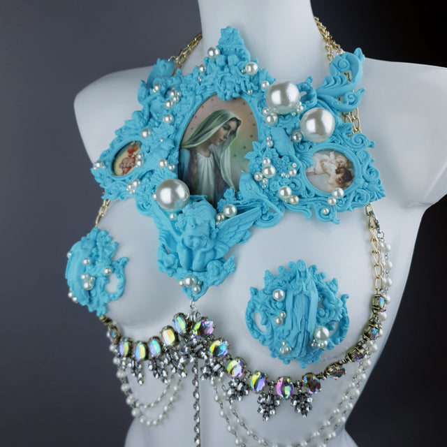 "Santua" Pastel Blue Virgin Mary & Pearl Filigree Jewellery Harness & Pasties
